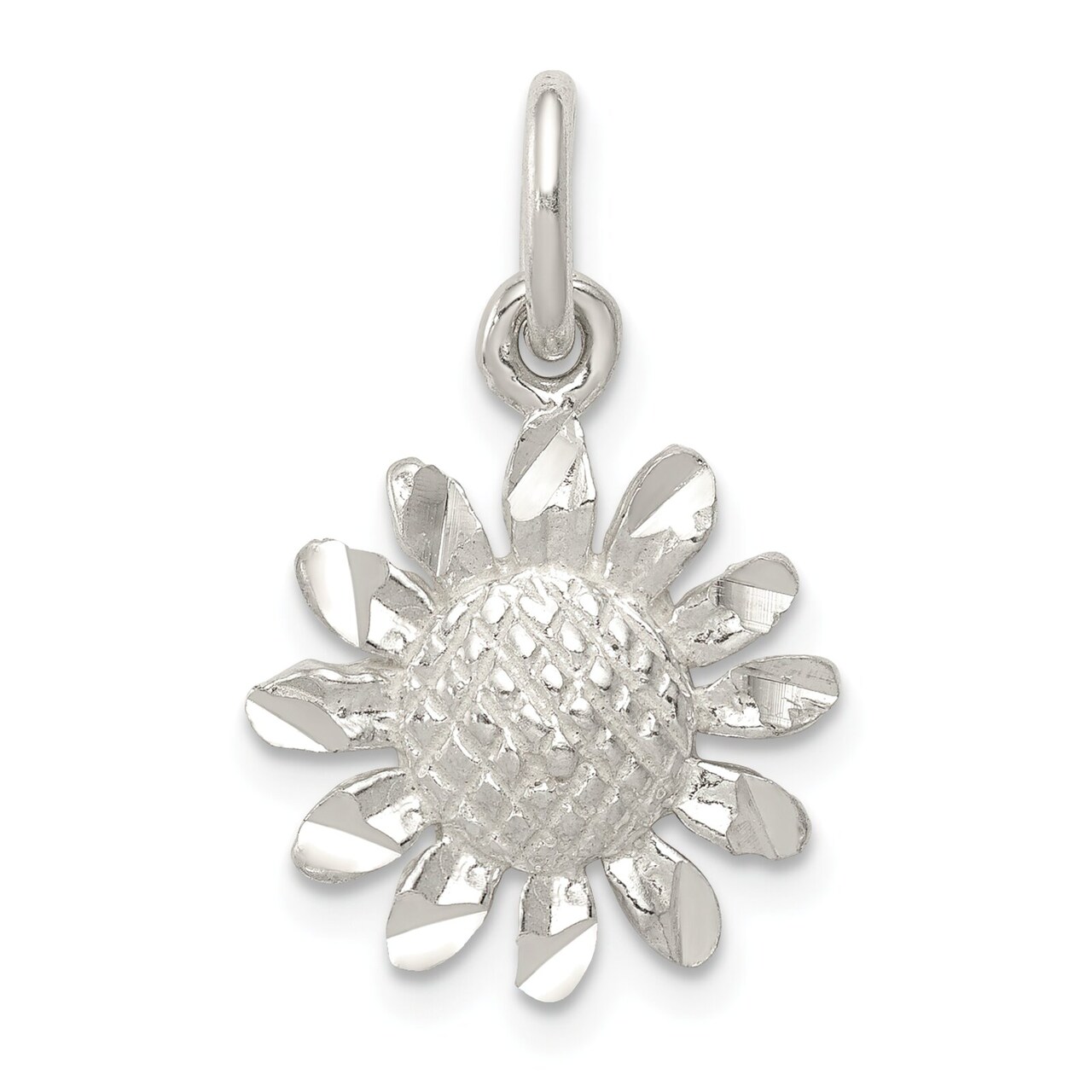 Sterling Silver Sunflower Charm Pendant Flower Jewelry 21mm x 14mm